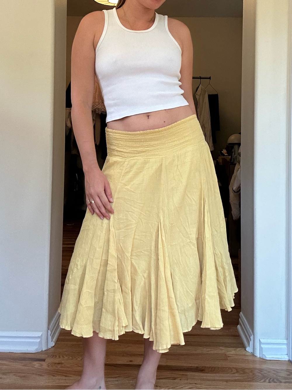 Cotton yellow midi skirt